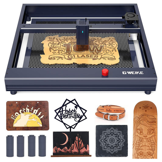 Gweike G1 10W Laser Engraver Cutter, Air Assist, 0.08x0.06mm Laser Spot, 400mm/s Speed, 0.01mm Engraving Accuracy, Support Lightburn, 410x310mm