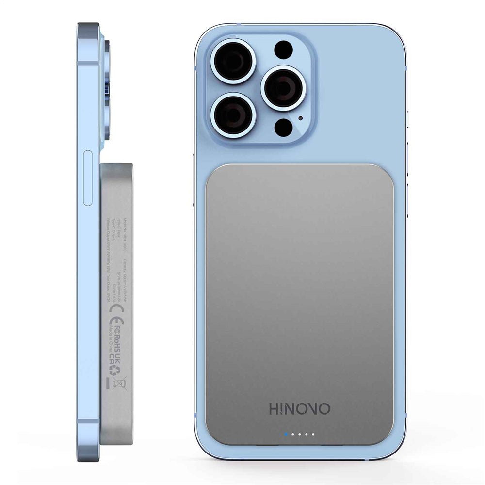 HINOVO MB1-10000 Wireless Portable Charger 10000mAh Magnetic Power Bank Wireless Magnetic Juice Battery Pack, Compatible with MagSafe Magnetic Phone Case, Wireless Charging Battery Pack for iPhone 14/13/12 Series Fast-Charging Ultra Slim &amp; Light