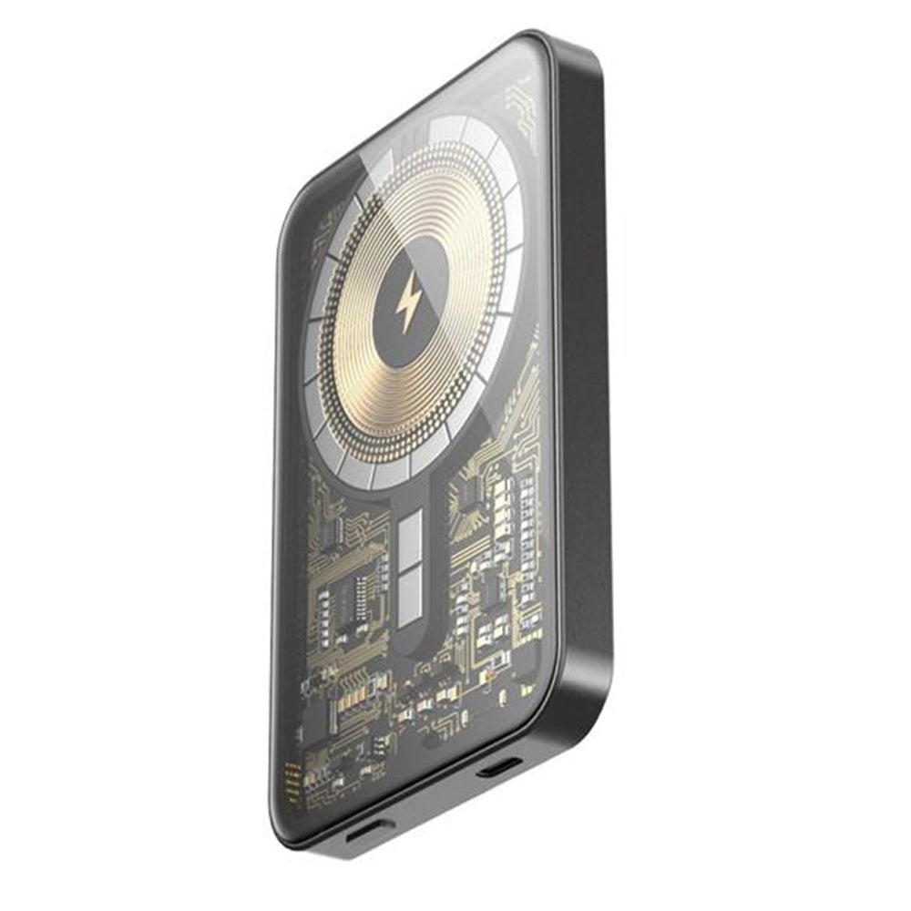 HINOVO MB1-5000x Wireless Portable Charger, 5000mAh Magnetic Wireless Power Bank, PD 20W Fast Charging, Cyberpunk Style - Graphite Grey
