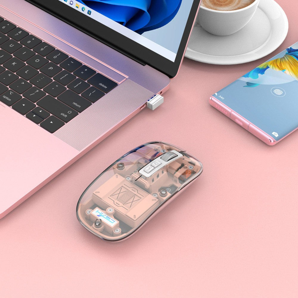 HXSJ T900 2.4G &amp; Bluetooth Wireless Mouse 800-2400 DPI Adjustable RGB Light Mute Click - Pink