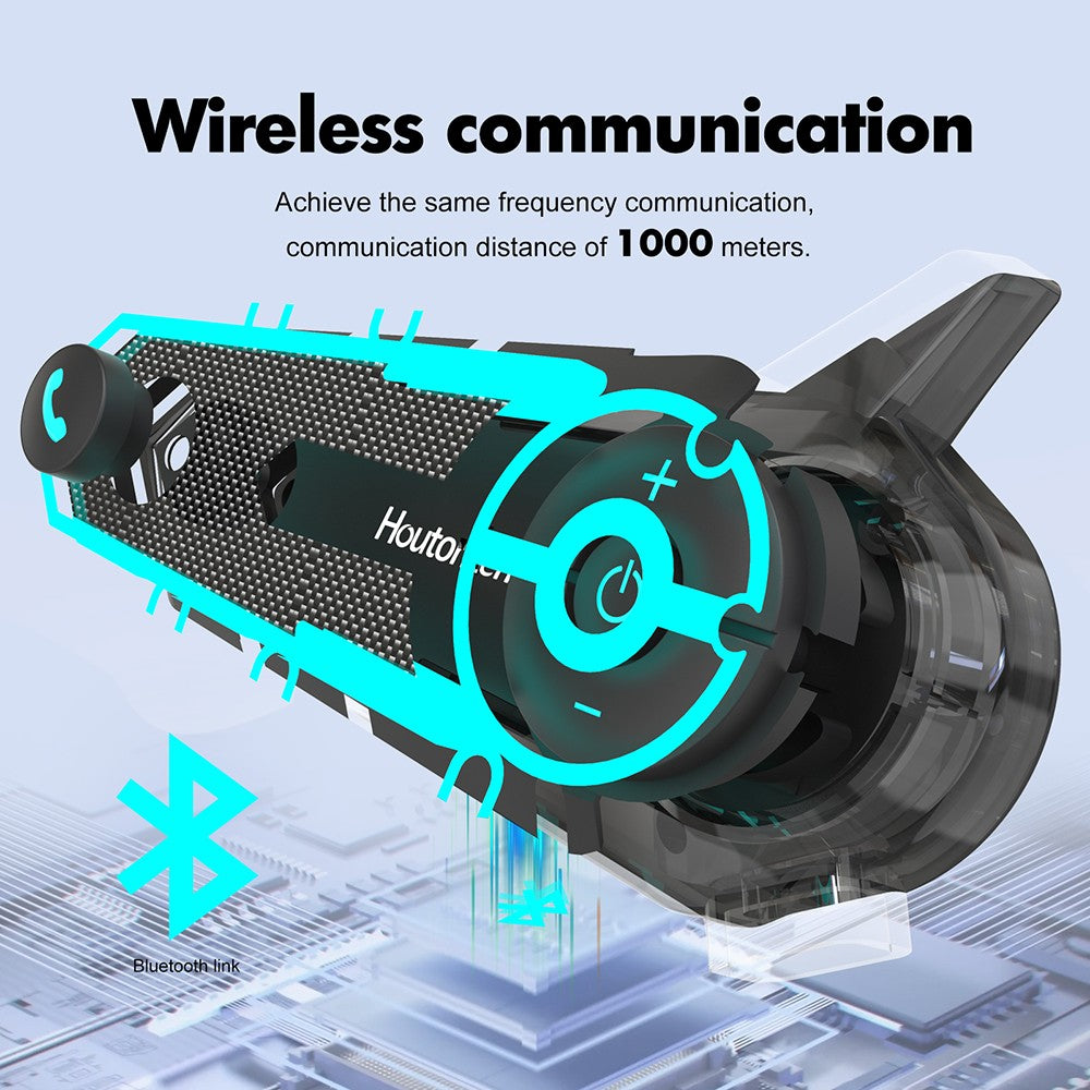 Houtonsen S6 Motorcycle Helmet Headset, 1000m Real-time Intercom Distance, Voice Navigation, Bluetooth 5.1, 30h Working Time, Type-C Interface, IP65 Waterproof - 1Pc Pack