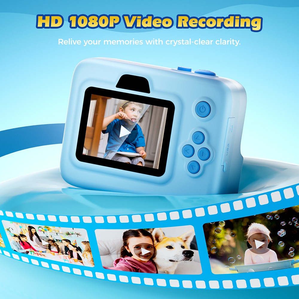 Hunkstar HC200 Instant Print Camera for Kids, with 32GB SD Card, Birthday Gifts for Girls Boys Age 3-12, HD Digital Video Cameras, Portable Toy, Blue