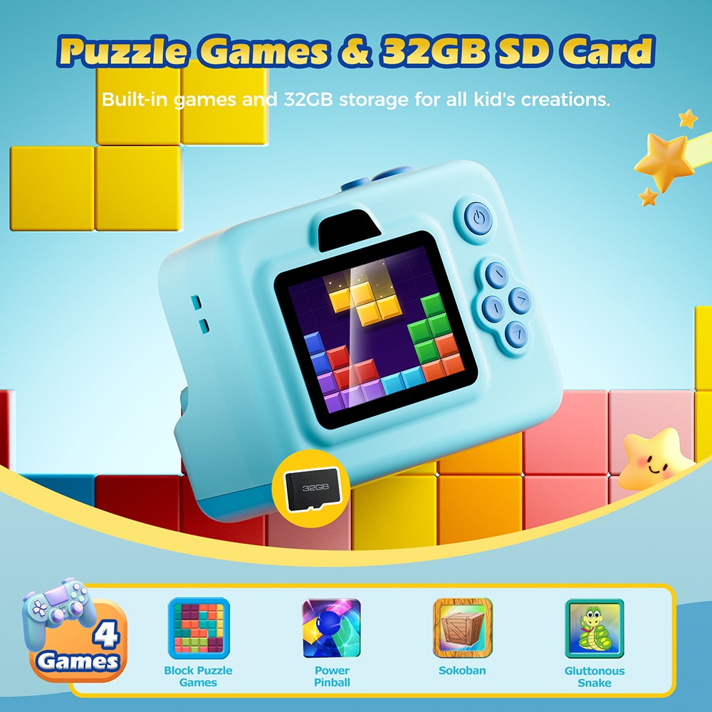 Hunkstar HC200 Instant Print Camera for Kids, with 32GB SD Card, Birthday Gifts for Girls Boys Age 3-12, HD Digital Video Cameras, Portable Toy, Blue