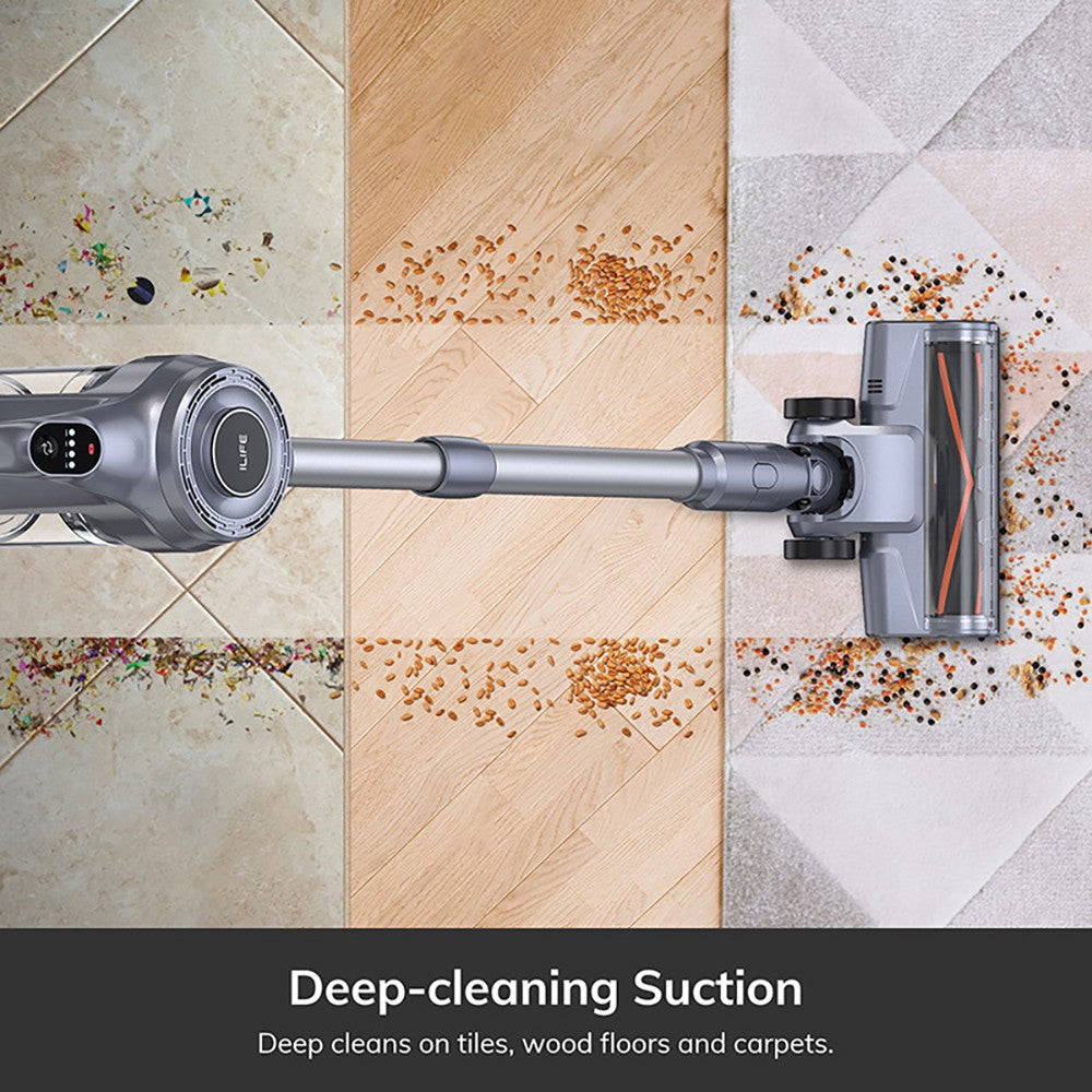 ILIFE H80 Cordless Vacuum Cleaner, 20KPa Suction, 35min Max Run Time, with LED Lights, 5-stage Filtration, 0.55L Dust Cup, Telescopic Pipe, Gray