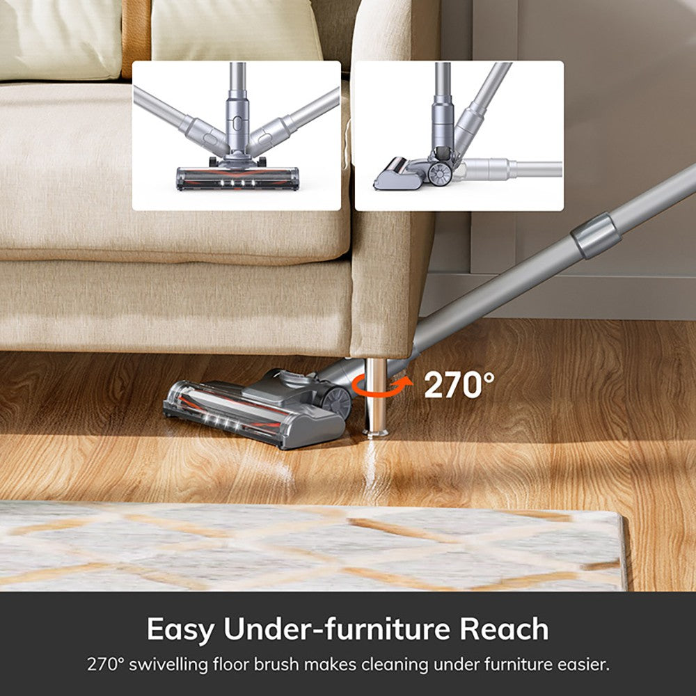 ILIFE H80 Cordless Vacuum Cleaner, 20KPa Suction, 35min Max Run Time, with LED Lights, 5-stage Filtration, 0.55L Dust Cup, Telescopic Pipe, Gray
