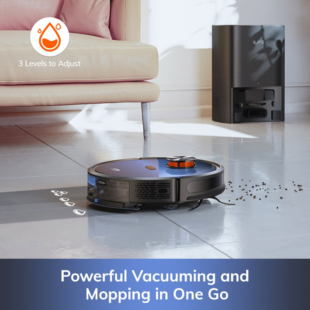 ILIFE T10s Robot Vacuum Cleaner, 2 in 1 Vacuum and Mop, Self-Emptying Station, 3000Pa Suction, 2.5L Dust Bag, LDS Navigation, 150 mins Runtime, Save up to 5 Maps, App &amp; Voice Control - Gradient Blue