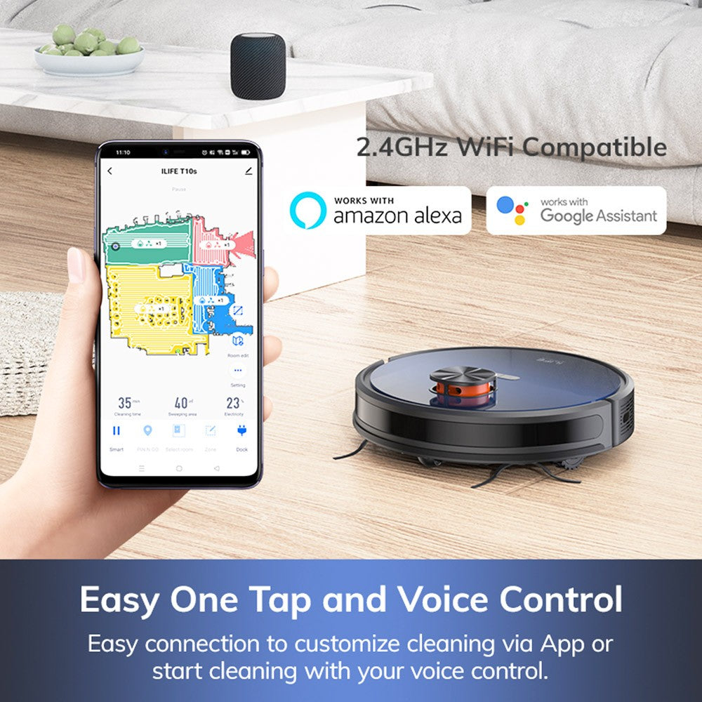 ILIFE T10s Robot Vacuum Cleaner, 2 in 1 Vacuum and Mop, Self-Emptying Station, 3000Pa Suction, 2.5L Dust Bag, LDS Navigation, 150 mins Runtime, Save up to 5 Maps, App &amp; Voice Control - Gradient Blue