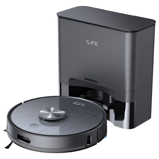 ILIFE T20S Robot Vacuum Cleaner, 5000Pa Suction Power, 260mins Runtime, Self-Emptying Station System, LDS Navigation, App Control, 3.5L Dust Bag - Black