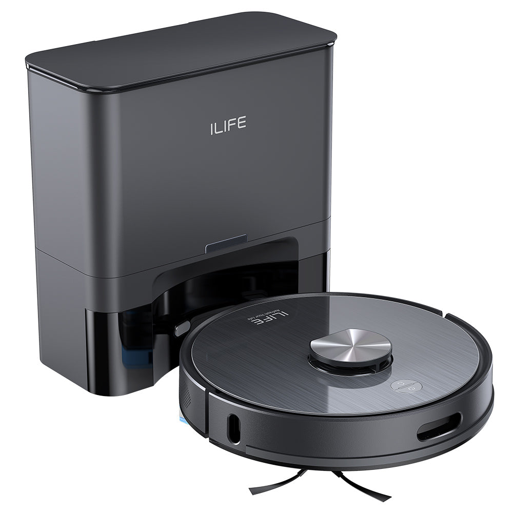 ILIFE T20S Robot Vacuum Cleaner, 5000Pa Suction Power, 260mins Runtime, Self-Emptying Station System, LDS Navigation, App Control, 3.5L Dust Bag - Black