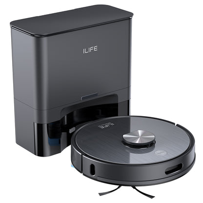 ILIFE T20S Robot Vacuum Cleaner, 5000Pa Suction Power, 260mins Runtime, Self-Emptying Station System, LDS Navigation, App Control, 3.5L Dust Bag - Black