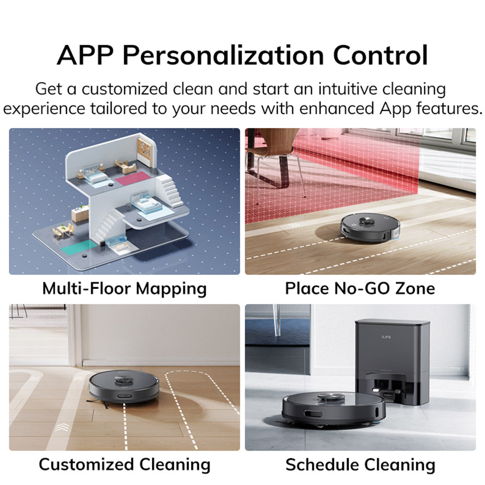 ILIFE T20S Robot Vacuum Cleaner, 5000Pa Suction Power, 260mins Runtime, Self-Emptying Station System, LDS Navigation, App Control, 3.5L Dust Bag - Black