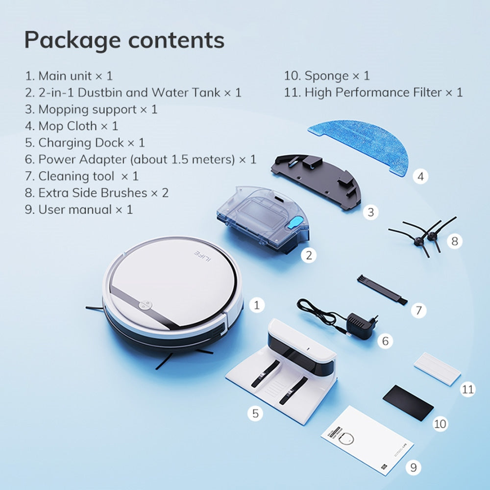 ILIFE V3X Robot Vacuum Cleaner, 2 in 1 Vacuum and Mopping, 3000Pa Suction, 300ml Dustbin, 2900mAh Battery, Up to 120min Runtime, App/Voice Control