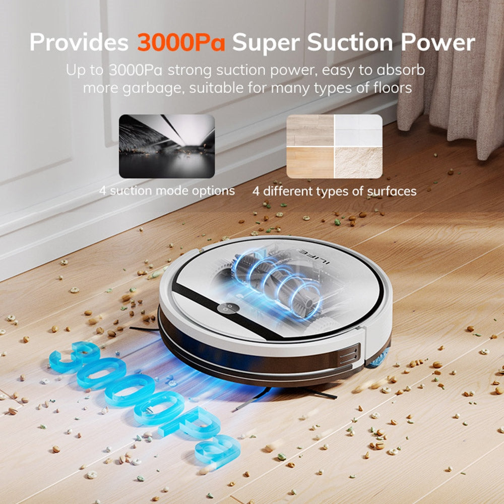ILIFE V3X Robot Vacuum Cleaner, 2 in 1 Vacuum and Mopping, 3000Pa Suction, 300ml Dustbin, 2900mAh Battery, Up to 120min Runtime, App/Voice Control