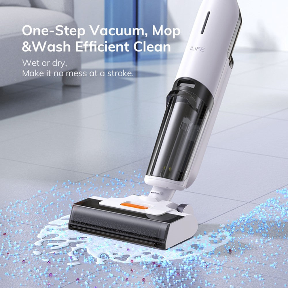 ILIFE W90 Cordless Wet Dry Vacuum Cleaner, 3 in 1 Vacuum Mop and Wash, Self-Cleaning, 700ml Water Tank, 30Mins Runtime, 3000mAh Battery, Voice Reminder - White