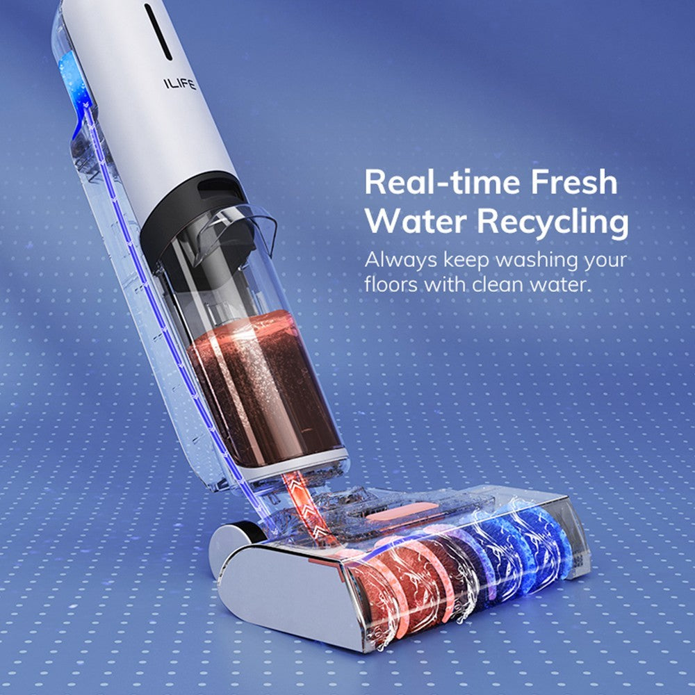 ILIFE W90 Cordless Wet Dry Vacuum Cleaner, 3 in 1 Vacuum Mop and Wash, Self-Cleaning, 700ml Water Tank, 30Mins Runtime, 3000mAh Battery, Voice Reminder - White