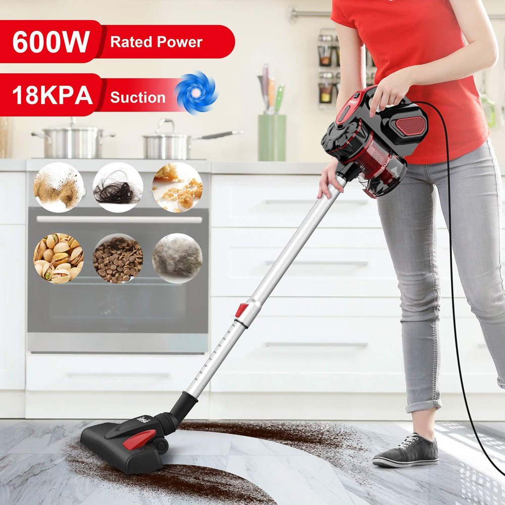INSE I5 Corded Handheld Vacuum Cleaner 18Kpa Suction 600W Motor 1L Dust Cup for Wood Floor, Carpet, Stair, Curtain, Car, Furniture - Red