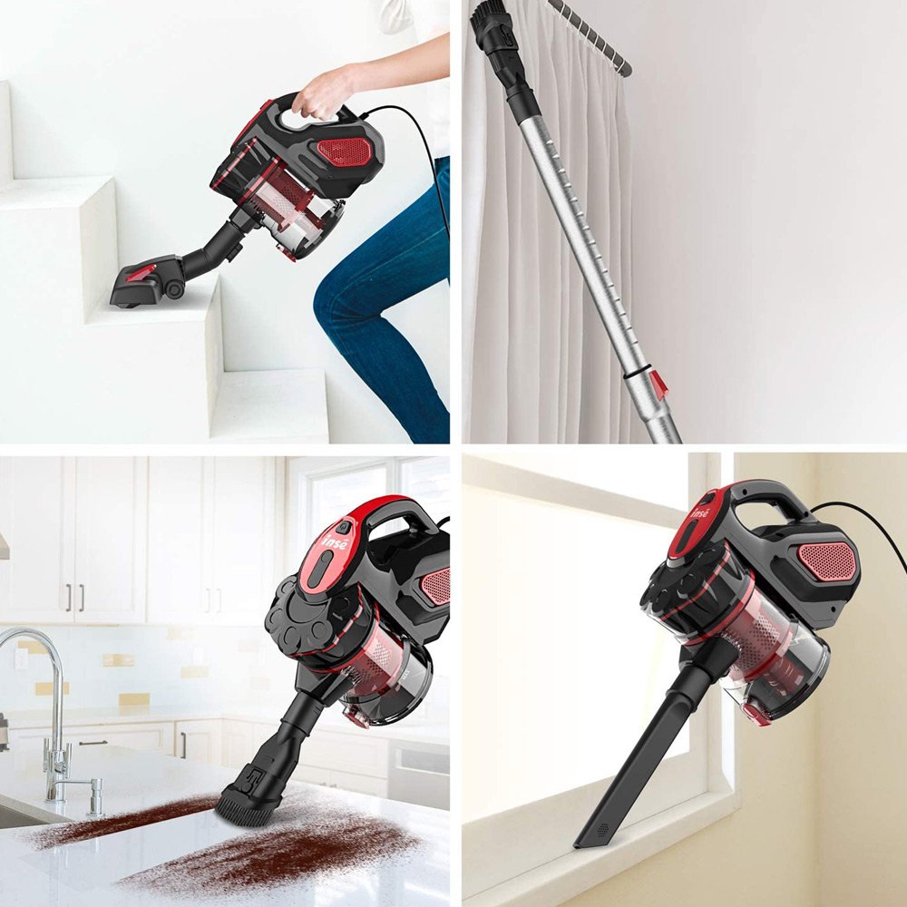 INSE I5 Corded Handheld Vacuum Cleaner 18Kpa Suction 600W Motor 1L Dust Cup for Wood Floor, Carpet, Stair, Curtain, Car, Furniture - Red