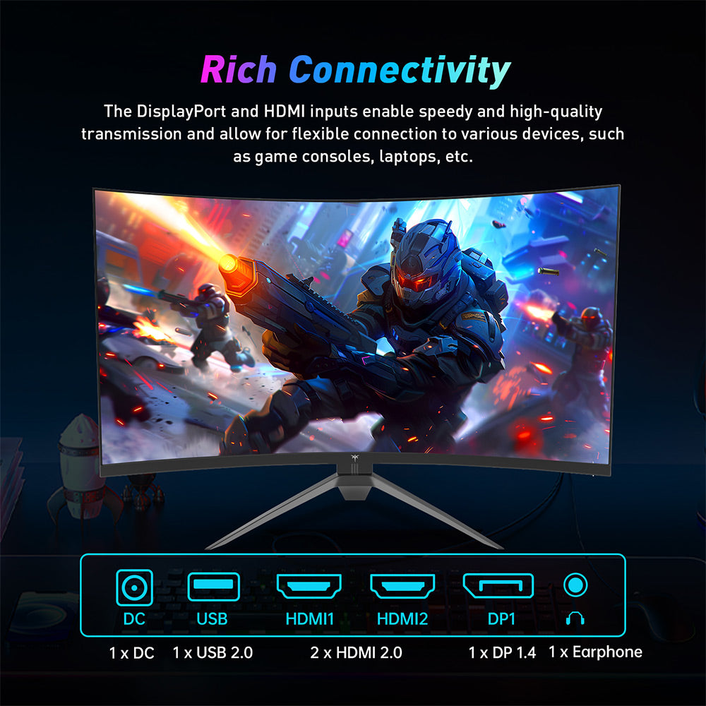 KTC H32S17F 32&#39;&#39; Curved Gaming Monitor, 1920*1080 HVA Panel, 240Hz Refresh Rate, 125% sRGB, 3500:1 Contrast Ratio, Adaptive Sync,   HDR10, 3ms Response Time, 2*HDMI2.0 1*DP1.4 1*USB2.0 1*Audio, VESA Mount, Adjustable Tilt, Low Blue Light