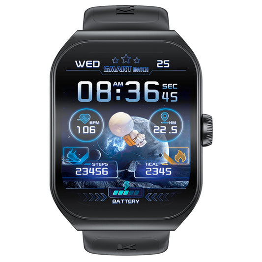 KUMI KU7 Smartwatch, 1.96&#39;&#39; AMOLED Screen, Bluetooth Calling, Health Monitoring, Stock Market Information, 100 Sports Modes - Black