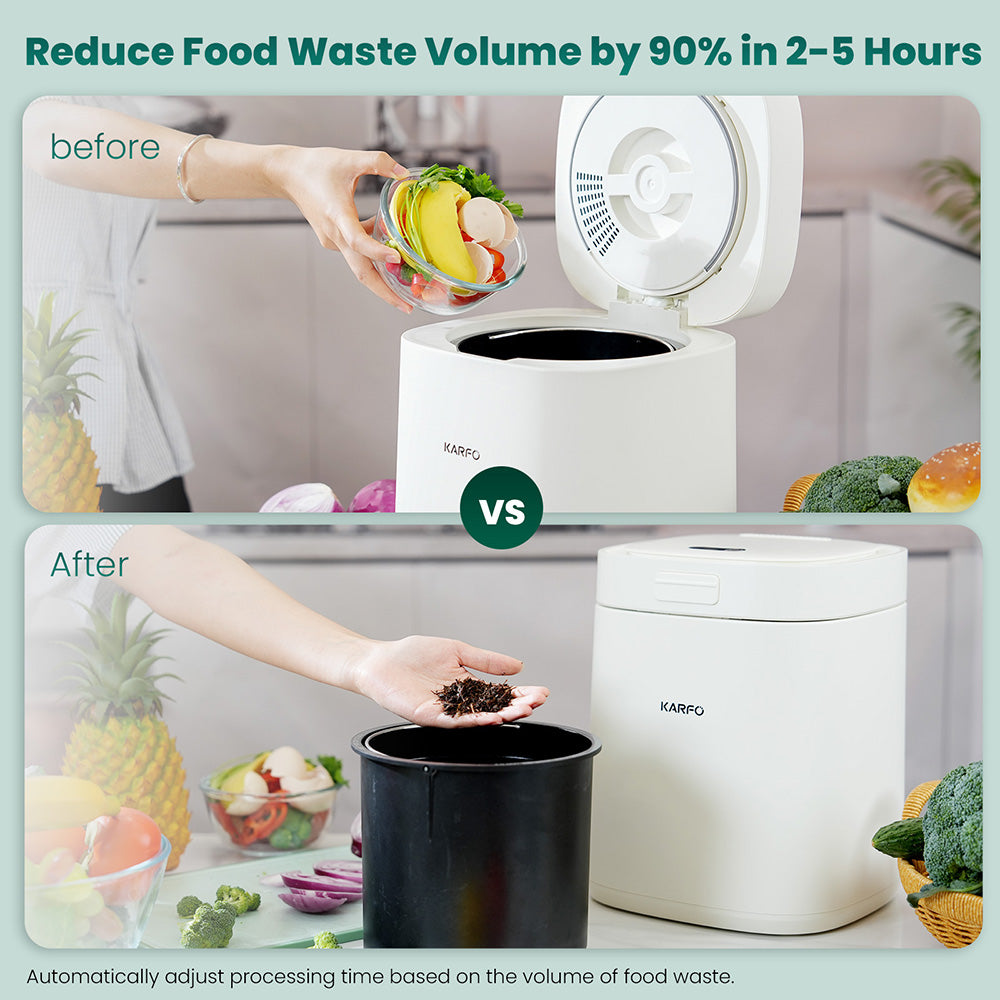 Karfo UF006-EC Electric Waste Kitchen Composter, 2.5L Capacity, Odorless/Auto-Cleaning/ 3 Modes/Low Noise, Turn Food Waste into Fertilizer for Indoor Plants, Outdoor Garden, White