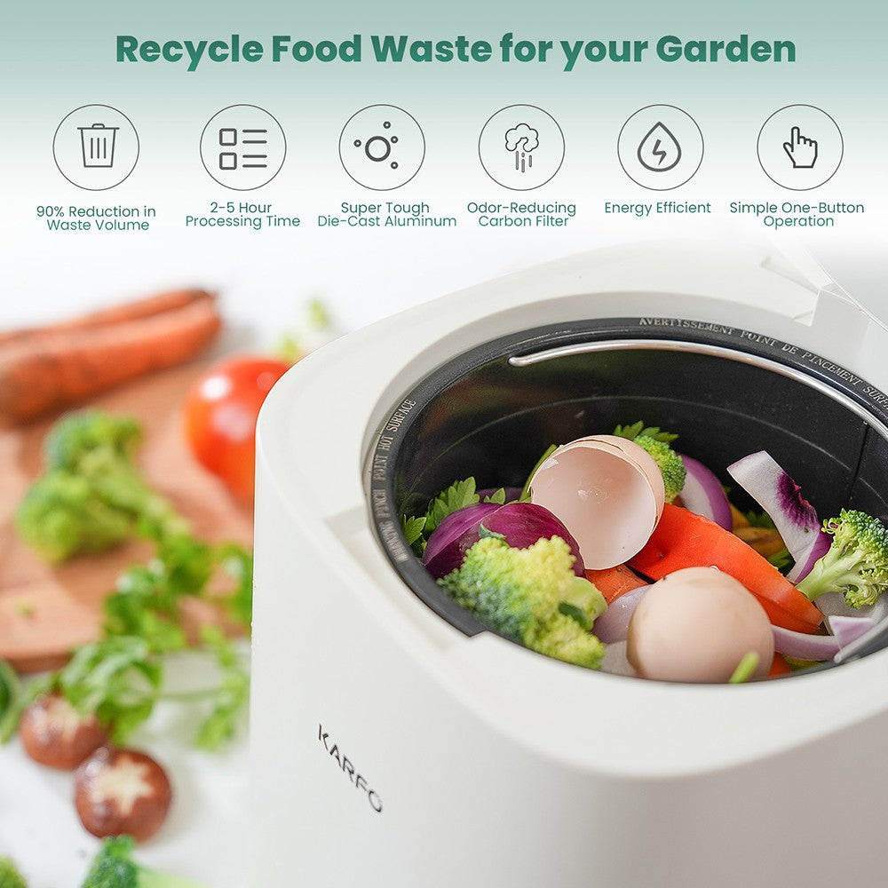 Karfo UF006-EC Electric Waste Kitchen Composter, 2.5L Capacity, Odorless/Auto-Cleaning/ 3 Modes/Low Noise, Turn Food Waste into Fertilizer for Indoor Plants, Outdoor Garden, White