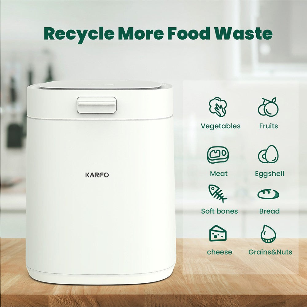 Karfo UF006-EC Electric Waste Kitchen Composter, 2.5L Capacity, Odorless/Auto-Cleaning/ 3 Modes/Low Noise, Turn Food Waste into Fertilizer for Indoor Plants, Outdoor Garden, White
