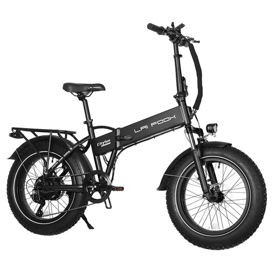 LAIFOOK Cityfun Electric Bike, 250W Brushless Motor, 48V 14Ah Battery, 20 x 4.0 Inch Fat Tires, 25km/h Max Speed, 70km Range, Hydraulic Front Suspension, Mechanical Disc Brake, Shimano 7 Speed, LCD Display - Black