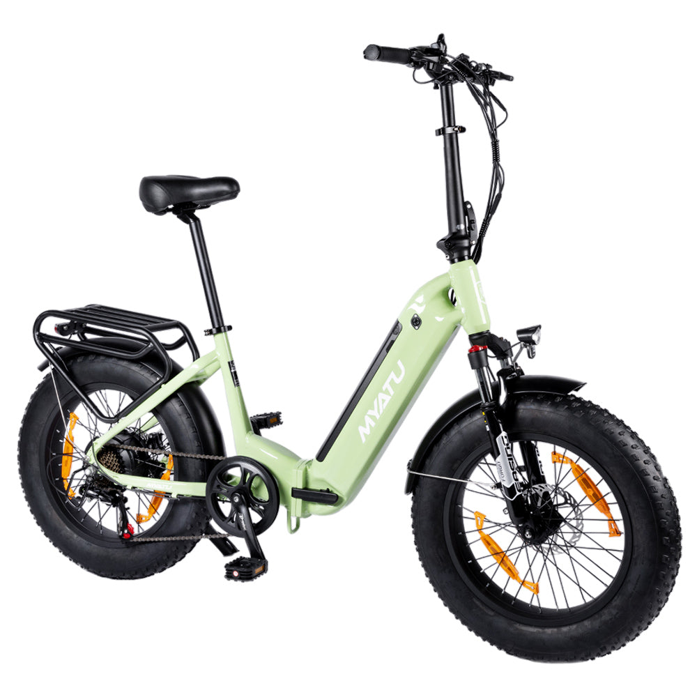 MYATU MYT-20XD Electric Bike, 250W Motor, 36V 25Ah Battery, 20*4-inch Tire, 25km/h Max Speed, 100km Range, Disc Brakes, Suspension Fork, SHIMANO 7 Speed, LCD Display - Green