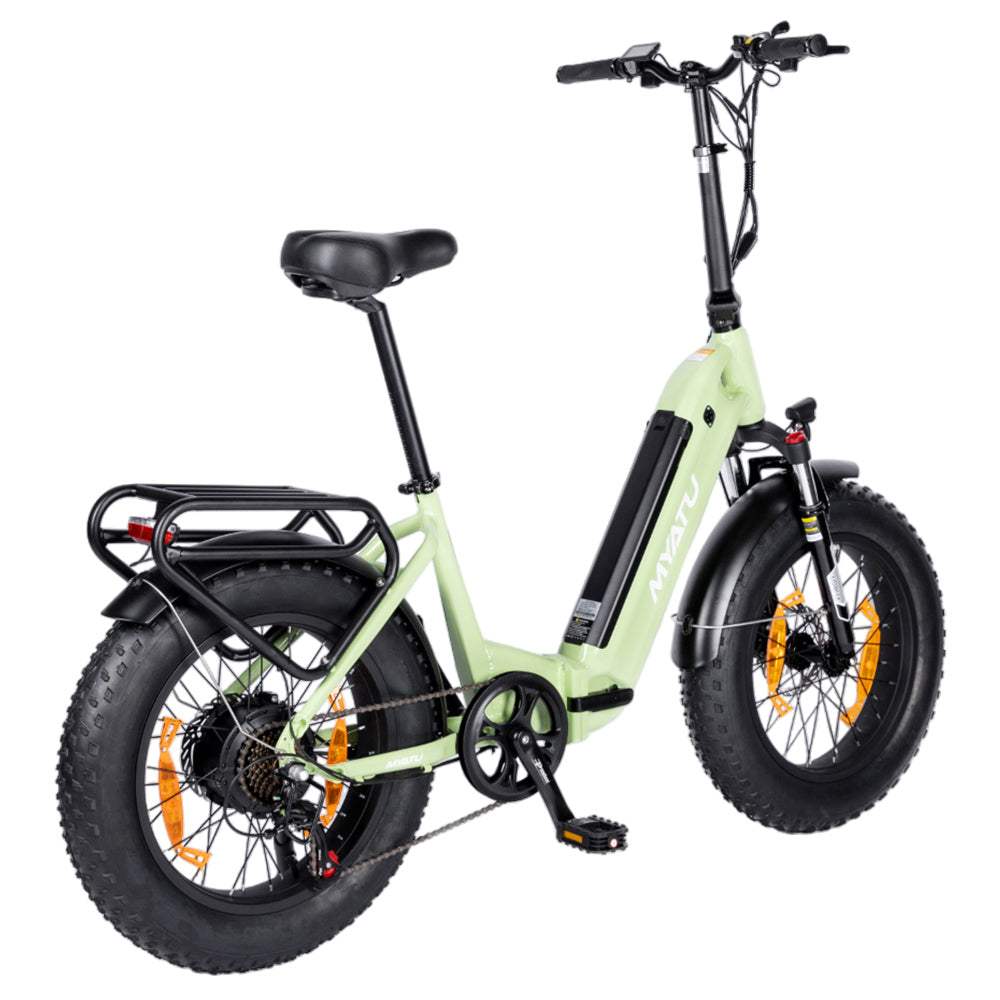 MYATU MYT-20XD Electric Bike, 250W Motor, 36V 25Ah Battery, 20*4-inch Tire, 25km/h Max Speed, 100km Range, Disc Brakes, Suspension Fork, SHIMANO 7 Speed, LCD Display - Green