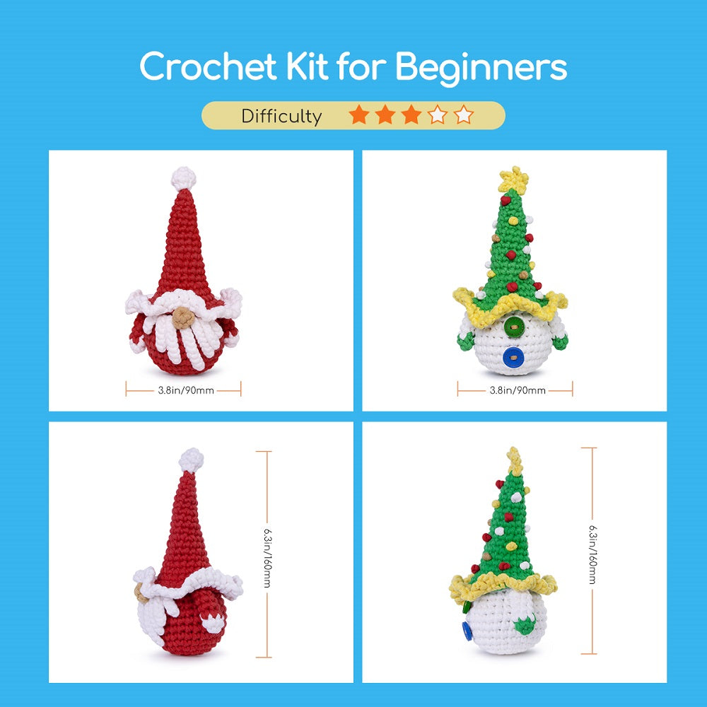 NestledCrafts Christmas Crochet Kit for Beginners, Amigurumi Knitting Kit, with Step-by-Step Video Tutorials - SantySnow
