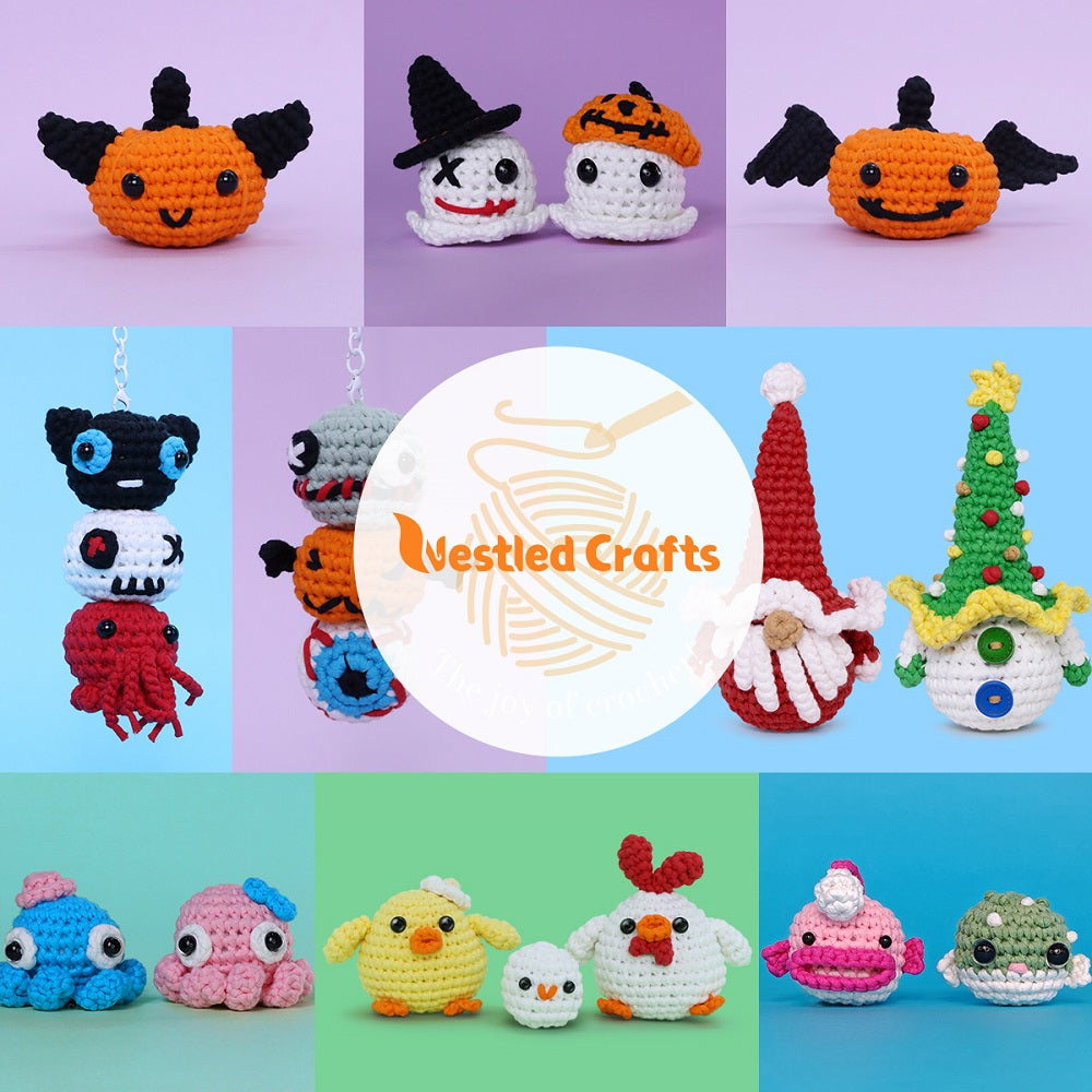 NestledCrafts Christmas Crochet Kit for Beginners, Amigurumi Knitting Kit, with Step-by-Step Video Tutorials - SantySnow