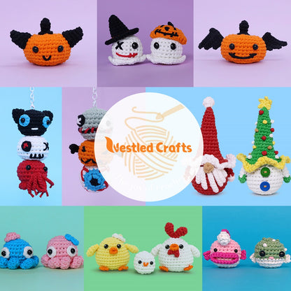 NestledCrafts Christmas Crochet Kit for Beginners, Amigurumi Knitting Kit, with Step-by-Step Video Tutorials - SantySnow