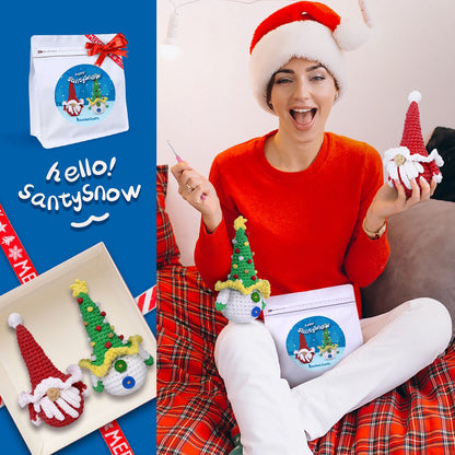 NestledCrafts Christmas Crochet Kit for Beginners, Amigurumi Knitting Kit, with Step-by-Step Video Tutorials - SantySnow