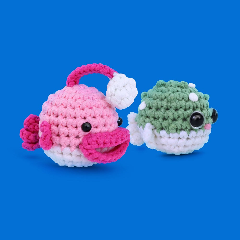 NestledCrafts Crochet Kit for Beginners, Amigurumi Animal Kit, with Step-by-Step Video Tutorials - Anglerpuff