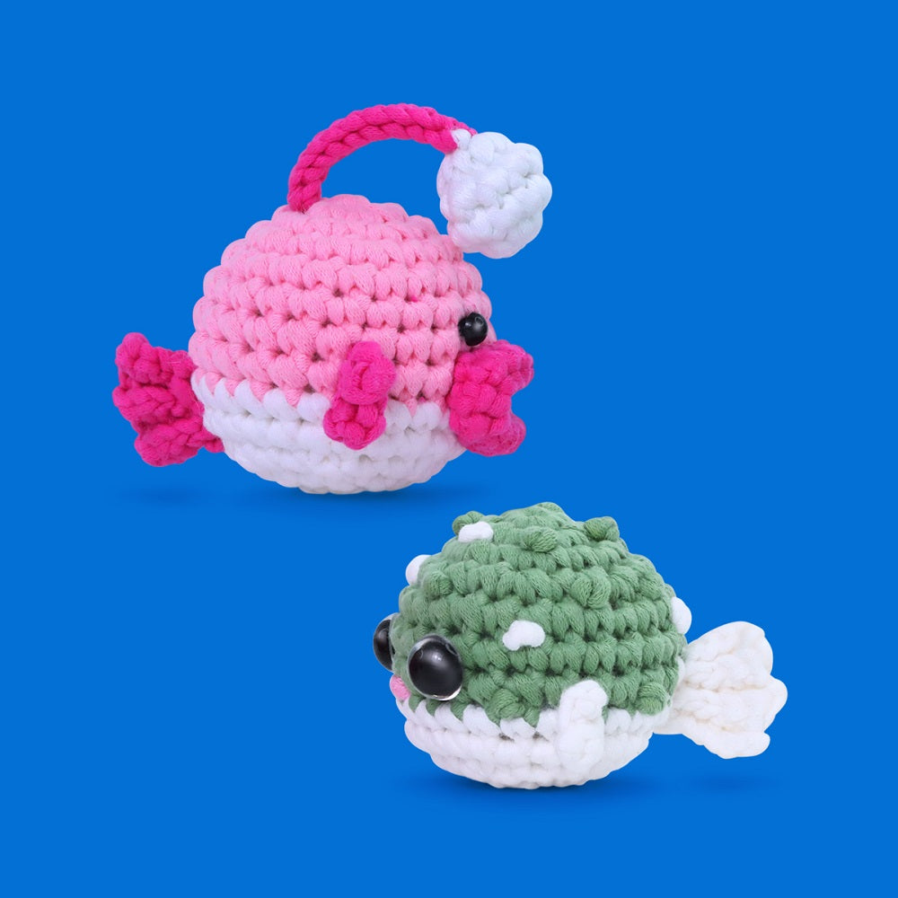 NestledCrafts Crochet Kit for Beginners, Amigurumi Animal Kit, with Step-by-Step Video Tutorials - Anglerpuff