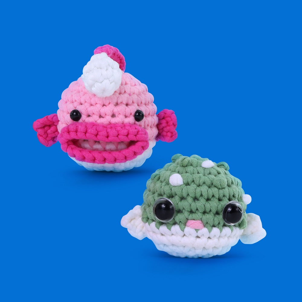 NestledCrafts Crochet Kit for Beginners, Amigurumi Animal Kit, with Step-by-Step Video Tutorials - Anglerpuff