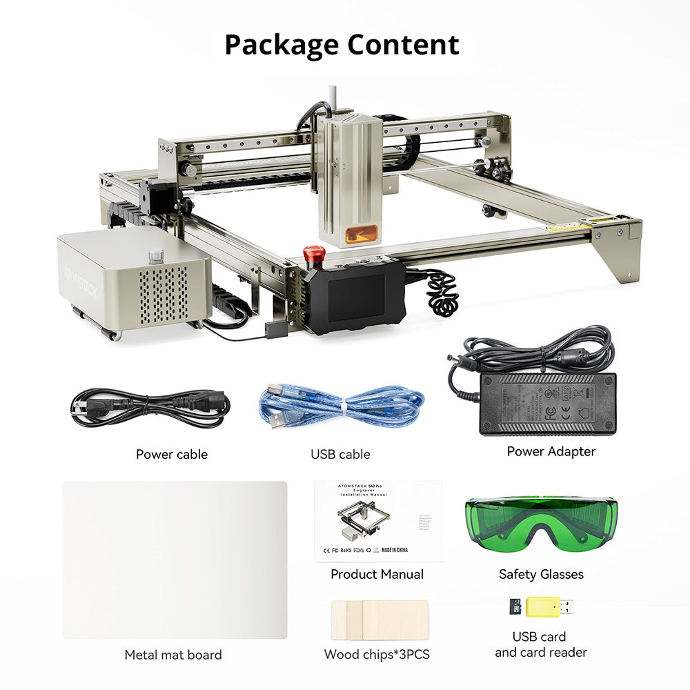 ATOMSTACK S40 Pro Laser Engraver Cutter with F30 Pro Air Assist Kit, 48W Laser Power, Fixed Focus, 0.01mm Engraving Accuracy, 24W/48W Dual Modes, App Control, 400*400mm