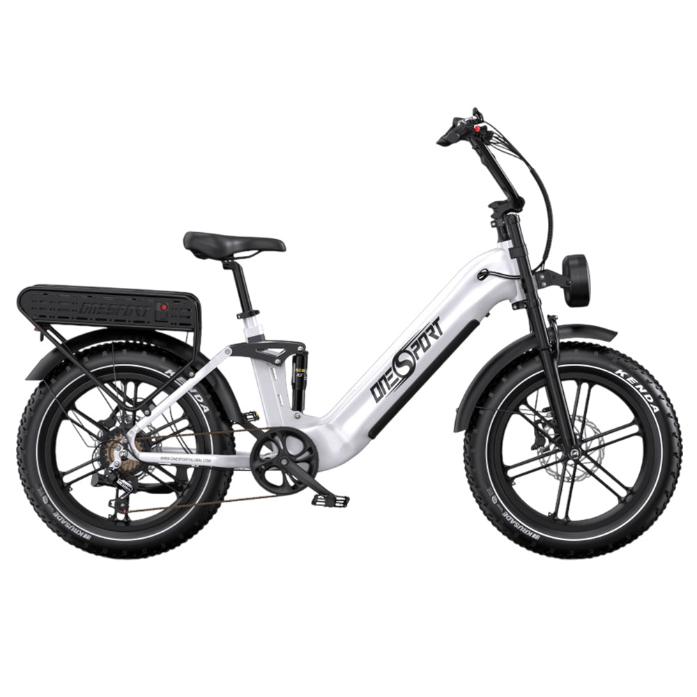 ONESPORT OT08 Pro Electric Bike, 500W Motor, 2*48V 18Ah Battery, 20*4.0 inch Tires, 25km/h Max Speed, 190km Max Range, Front &amp; Rear Oil Disc Brakes, Suspension Fork, Shimano 7-speed - White