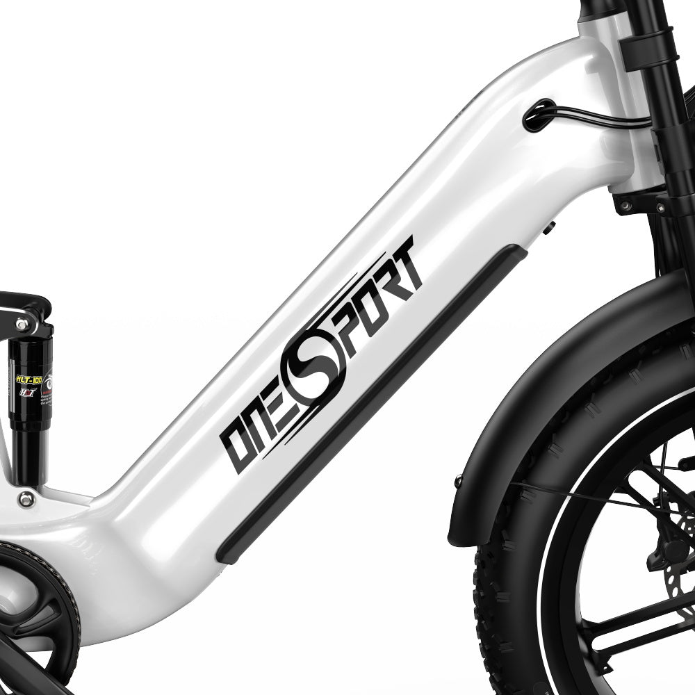 ONESPORT OT08 Pro Electric Bike, 500W Motor, 2*48V 18Ah Battery, 20*4.0 inch Tires, 25km/h Max Speed, 190km Max Range, Front &amp; Rear Oil Disc Brakes, Suspension Fork, Shimano 7-speed - White
