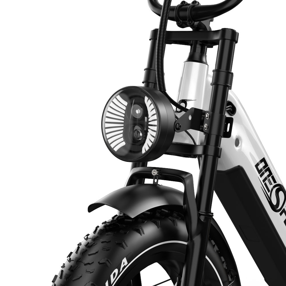 ONESPORT OT08 Pro Electric Bike, 500W Motor, 2*48V 18Ah Battery, 20*4.0 inch Tires, 25km/h Max Speed, 190km Max Range, Front &amp; Rear Oil Disc Brakes, Suspension Fork, Shimano 7-speed - White