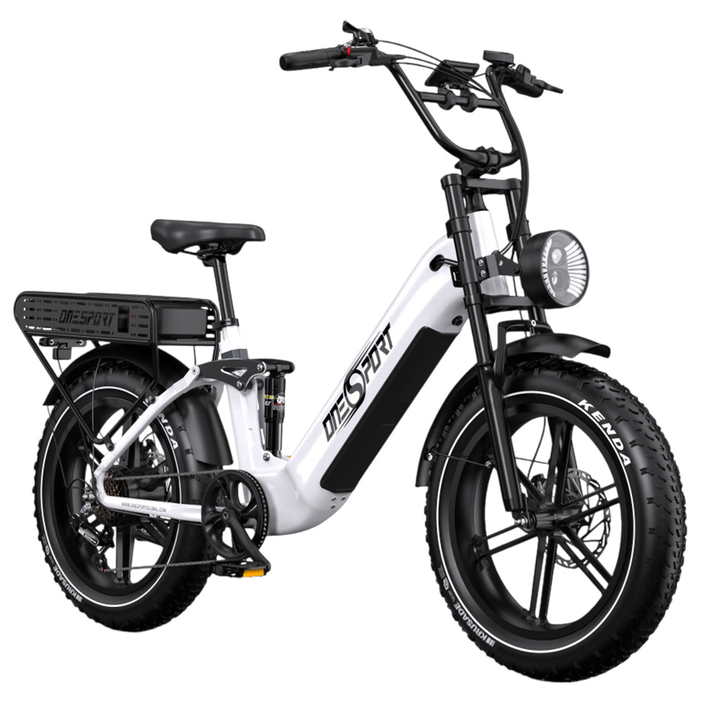 ONESPORT OT08 Pro Electric Bike, 500W Motor, 2*48V 18Ah Battery, 20*4.0 inch Tires, 25km/h Max Speed, 190km Max Range, Front &amp; Rear Oil Disc Brakes, Suspension Fork, Shimano 7-speed - White