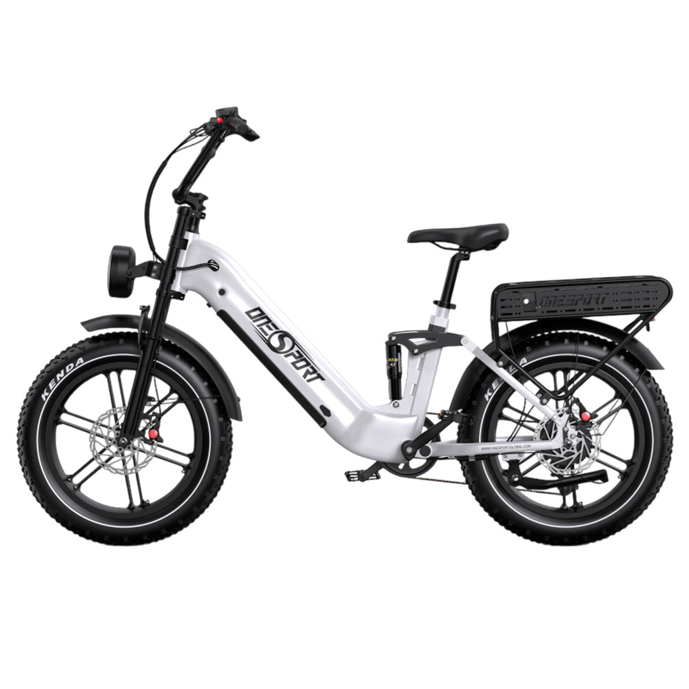 ONESPORT OT08 Pro Electric Bike, 500W Motor, 2*48V 18Ah Battery, 20*4.0 inch Tires, 25km/h Max Speed, 190km Max Range, Front &amp; Rear Oil Disc Brakes, Suspension Fork, Shimano 7-speed - White