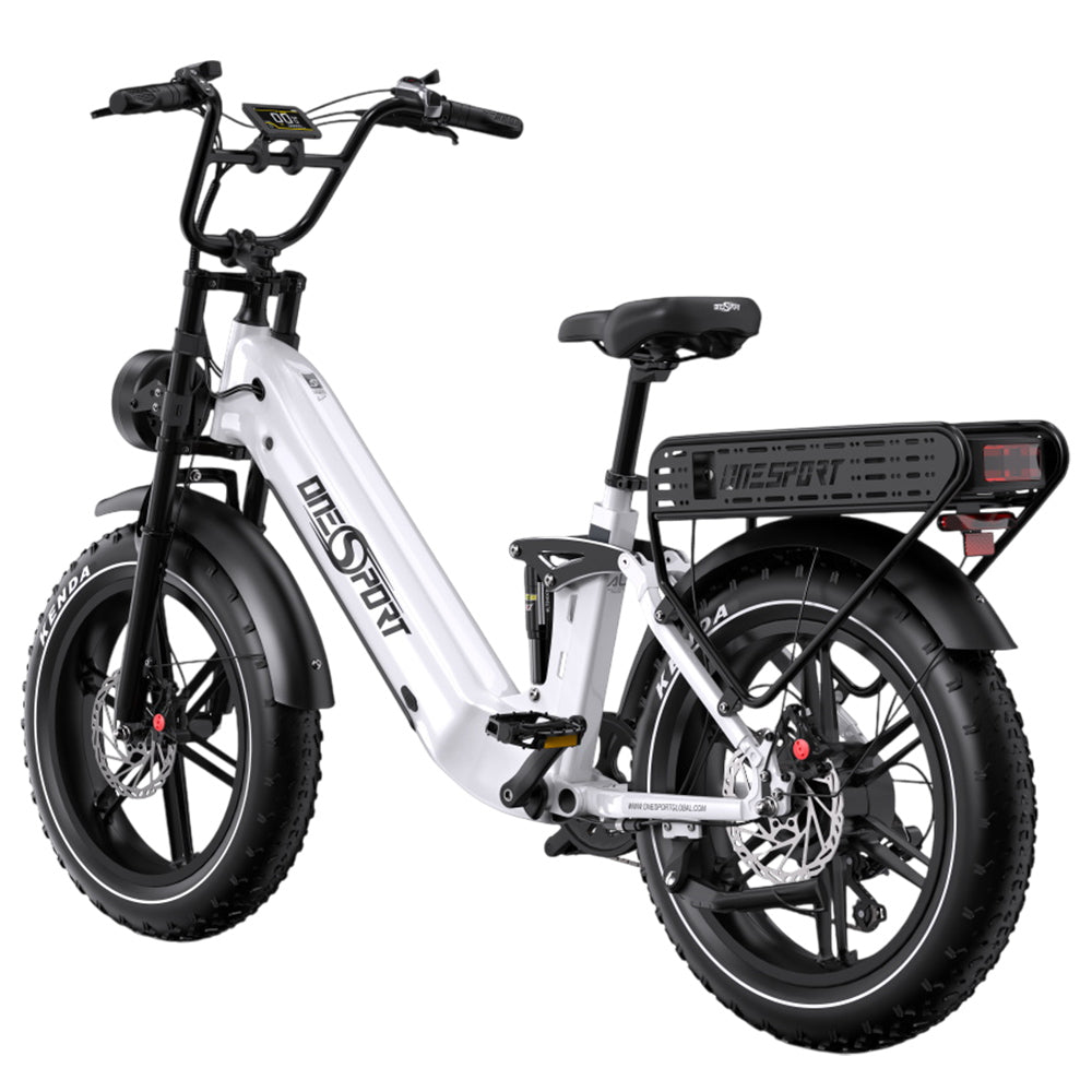 ONESPORT OT08 Pro Electric Bike, 500W Motor, 2*48V 18Ah Battery, 20*4.0 inch Tires, 25km/h Max Speed, 190km Max Range, Front &amp; Rear Oil Disc Brakes, Suspension Fork, Shimano 7-speed - White