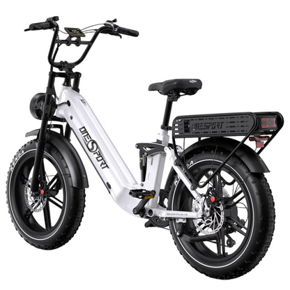 ONESPORT OT08 Pro Electric Bike, 500W Motor, 2*48V 18Ah Battery, 20*4.0 inch Tires, 25km/h Max Speed, 190km Max Range, Front &amp; Rear Oil Disc Brakes, Suspension Fork, Shimano 7-speed - White