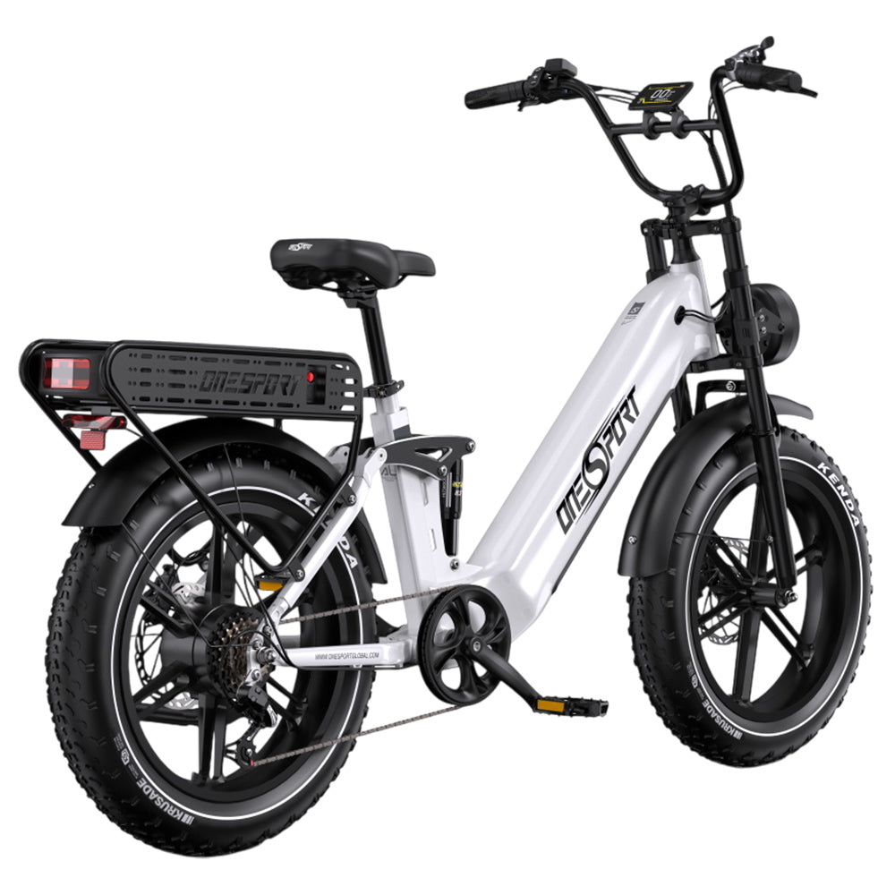 ONESPORT OT08 Pro Electric Bike, 500W Motor, 2*48V 18Ah Battery, 20*4.0 inch Tires, 25km/h Max Speed, 190km Max Range, Front &amp; Rear Oil Disc Brakes, Suspension Fork, Shimano 7-speed - White