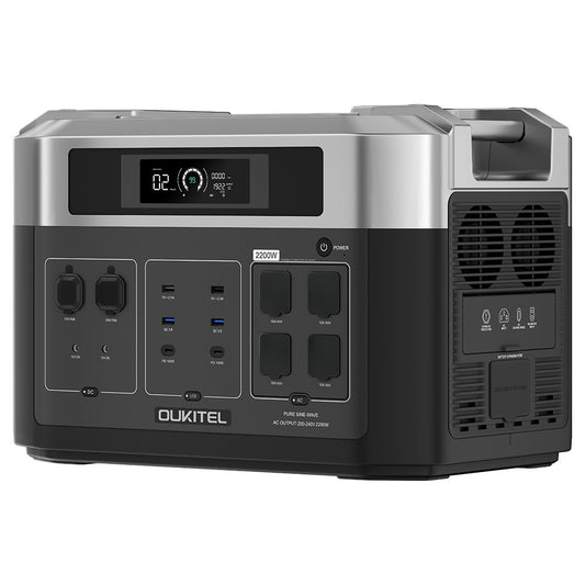 (Free Gift MC4 Cable) OUKITEL BP2000 Balcony Power Station, 2048Wh/640000mAh LiFePO4 Battery Solar Generator, 2200W AC Output, 2000W UPS, 1800W AC Charging, Expand Up to 7 Battery Packs, 15 Outputs, Compatible with 99% of Balcony Power Plants