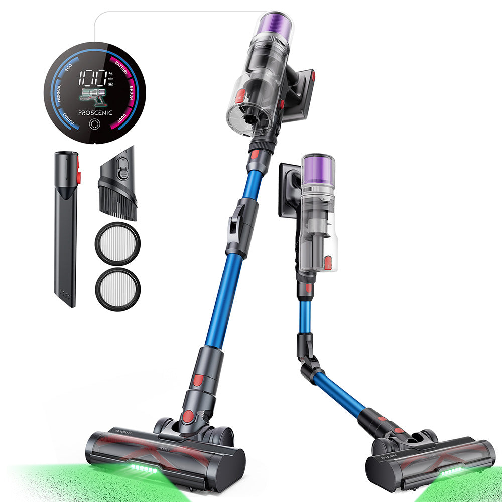 Proscenic P16 Flexible Battery Vacuum Cleaner, 550 W/45 Kpa, 55 Mins Vacuum Cleaner, Wireless with Touchscreen Folding Tube, Green Light, Wall-Mounted Charging Station, Anti-Tangle for Carpet, Hard