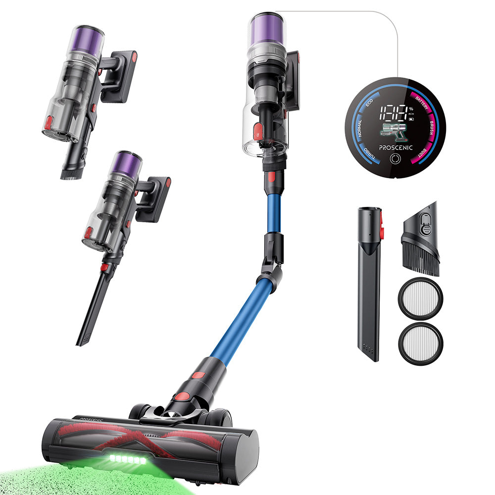 Proscenic P16 Flexible Battery Vacuum Cleaner, 550 W/45 Kpa, 55 Mins Vacuum Cleaner, Wireless with Touchscreen Folding Tube, Green Light, Wall-Mounted Charging Station, Anti-Tangle for Carpet, Hard