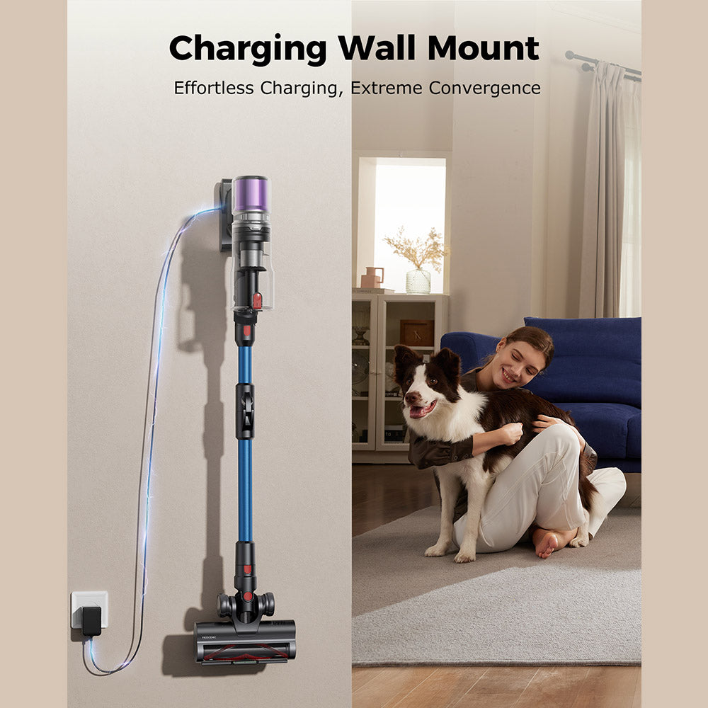 Proscenic P16 Flexible Battery Vacuum Cleaner, 550 W/45 Kpa, 55 Mins Vacuum Cleaner, Wireless with Touchscreen Folding Tube, Green Light, Wall-Mounted Charging Station, Anti-Tangle for Carpet, Hard