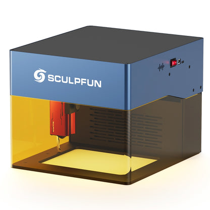 SCULPFUN iCube Pro 5W Laser Engraver, 0.06mm Laser Spot, 10000mm/min Engraving Speed, 32-bit Motherboard, Replaceable Lens, Smoke Filter, Temperature Alarm, App Connection, 130x130mm